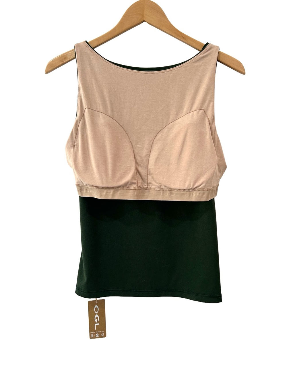 OGL women’s boatneck Brami tank top XL green built in bra soft stretch slim NWT - Picture 8 of 9